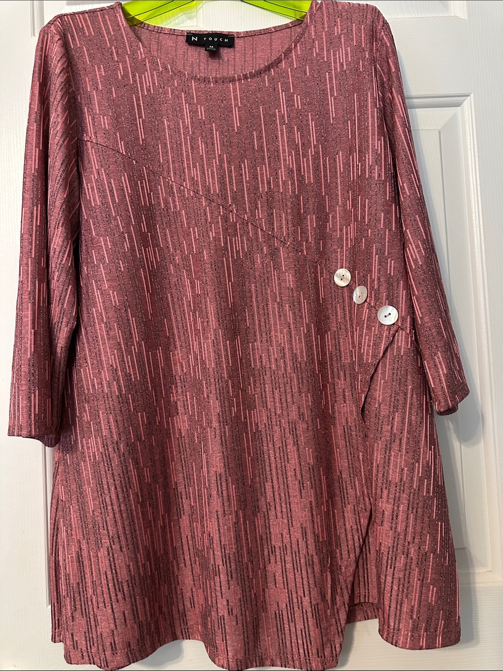 N Touch Rose-Pink Long Sleeve A-Line Top with Side Buttons